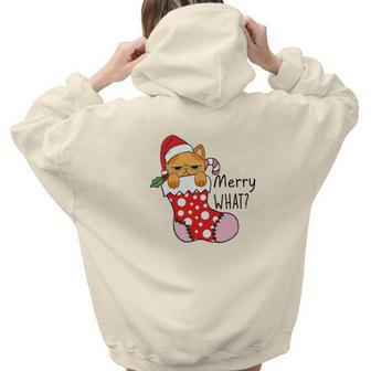 Funny Christmas Cat Merry What Xmas Holiday Aesthetic Words Graphic Back Print Hoodie Gift For Teen Girls - Seseable