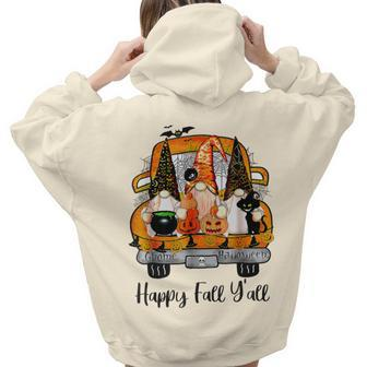 Gnome Witch Halloween Pumpkin Autumn Fall Happy Fall Yall Aesthetic Words Graphic Back Print Hoodie Gift For Teen Girls - Thegiftio