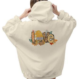 Gnomes Love Leopard Plaid Autumn Fall Aesthetic Words Graphic Back Print Hoodie Gift For Teen Girls - Seseable