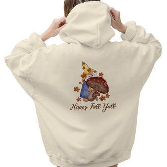 Gnomes With Mushroom Happy Fall Yall Aesthetic Words Graphic Back Print Hoodie Gift For Teen Girls - Seseable