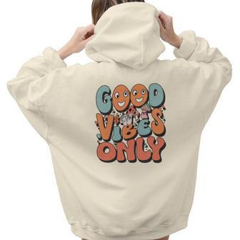 Good Vibes Only Fall Groovy Style Aesthetic Words Graphic Back Print Hoodie Gift For Teen Girls - Seseable