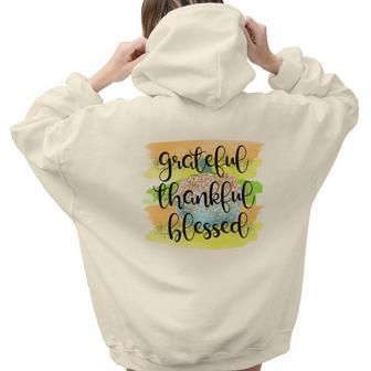Grateful Thankful Blessed Fall Aesthetic Words Graphic Back Print Hoodie Gift For Teen Girls - Seseable