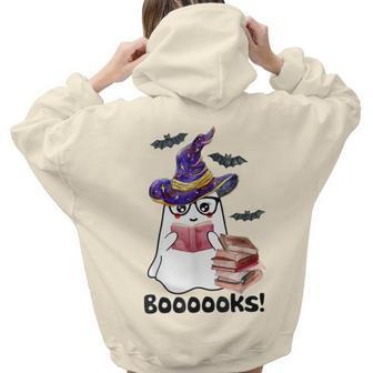 Halloween Booooks Ghost Reading Boo Read Books Library V3 Aesthetic Words Graphic Back Print Hoodie Gift For Teen Girls - Thegiftio UK