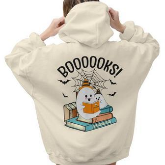 Halloween Booooks Ghost Reading Boo Read Books Library V5 Aesthetic Words Graphic Back Print Hoodie Gift For Teen Girls - Thegiftio UK