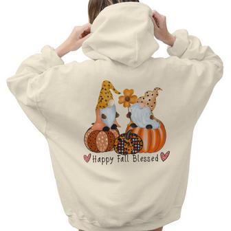 Halloween Fall Vintage Gnomes Happy Fall Blessed Aesthetic Words Graphic Back Print Hoodie Gift For Teen Girls - Seseable