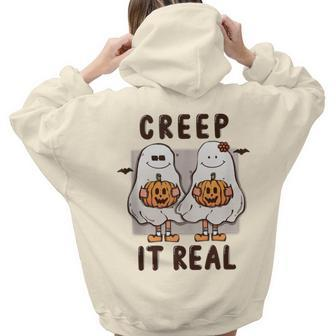 Halloween Ghost Creep It Real Ghost Pumpkin Trick Or Treat Aesthetic Words Graphic Back Print Hoodie Gift For Teen Girls - Thegiftio UK