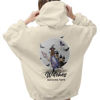 Hallowen Be Magical Witch Witches Welcome Here Aesthetic Words Graphic Back Print Hoodie Gift For Teen Girls - Seseable
