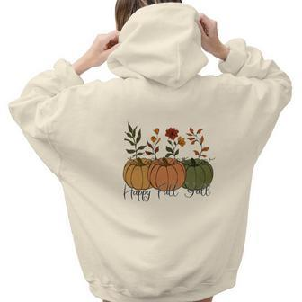 Happy Fall Yall Pumpkins And Flowers Aesthetic Words Graphic Back Print Hoodie Gift For Teen Girls - Seseable