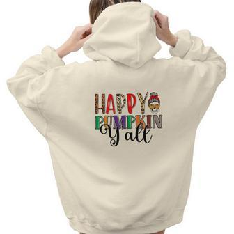 Happy Pumpkin Yall Messy Bun Skull Fall Aesthetic Words Graphic Back Print Hoodie Gift For Teen Girls - Seseable