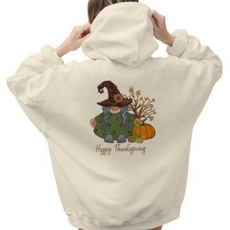 Happy Thanksgiving Gnomes Pumpkin Flowers Aesthetic Words Graphic Back Print Hoodie Gift For Teen Girls - Seseable