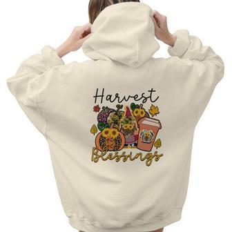 Harvest Blessings Fall Presents Gnomes Coffee Flowers Aesthetic Words Graphic Back Print Hoodie Gift For Teen Girls - Seseable