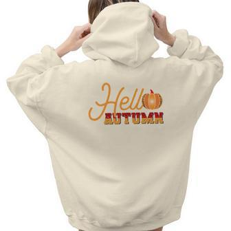 Hello Autumn Pumpkin Hello Fall Aesthetic Words Graphic Back Print Hoodie Gift For Teen Girls - Seseable