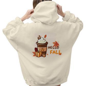Hello Fall Coffee Pumpkin Love Aesthetic Words Graphic Back Print Hoodie Gift For Teen Girls - Seseable