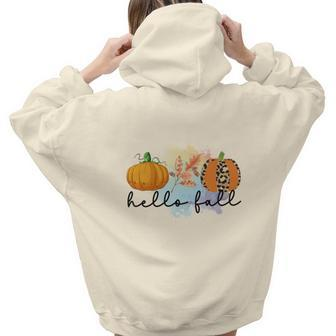 Hello Fall Pumpkins Thanksgiving Season Aesthetic Words Graphic Back Print Hoodie Gift For Teen Girls - Seseable