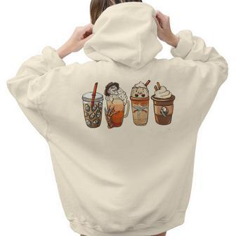 Horror Fall Coffee Pumpkin Spice Latte Iced Autumn Halloween V2 Aesthetic Words Graphic Back Print Hoodie Gift For Teen Girls - Thegiftio UK