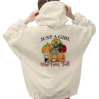 Just A Girl Who Loves Fall Pumpkin Flowers Aesthetic Words Graphic Back Print Hoodie Gift For Teen Girls - Seseable