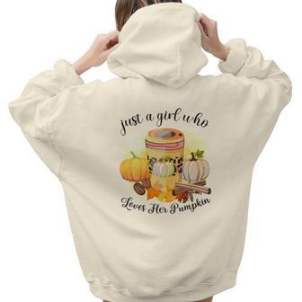 Just A Girl Who Loves Her Pumpkin Coffee Fall Aesthetic Words Graphic Back Print Hoodie Gift For Teen Girls - Seseable