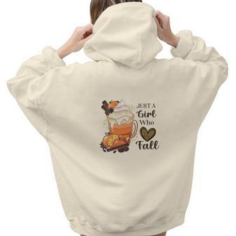 Latte Cream Just A Girl Who Loves Fall Aesthetic Words Graphic Back Print Hoodie Gift For Teen Girls - Seseable