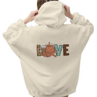 Love Coffee Pumpkin Fall Lovers Aesthetic Words Graphic Back Print Hoodie Gift For Teen Girls - Seseable