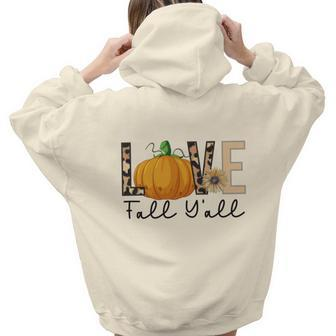 Love Fall Yall Pumpkin Lovers Thankful Aesthetic Words Graphic Back Print Hoodie Gift For Teen Girls - Seseable