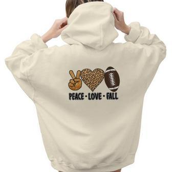 Peace Love Fall Football Leopard Heart Aesthetic Words Graphic Back Print Hoodie Gift For Teen Girls - Seseable