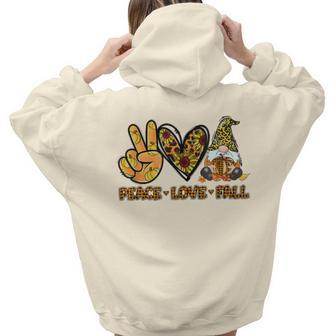 Peace Love Fall Funny Gnome Autumn Lover Pumpkins Halloween  V2 Aesthetic Words Graphic Back Print Hoodie Gift For Teen Girls