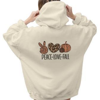 Peace Love Fall Leopard Heart Pumpkin Aesthetic Words Graphic Back Print Hoodie Gift For Teen Girls - Seseable