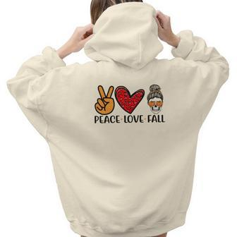 Peace Love Fall Messy Bun Girl Aesthetic Words Graphic Back Print Hoodie Gift For Teen Girls - Seseable