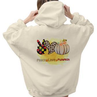 Peace Love Pumpkin Fall Season Gift Idea Aesthetic Words Graphic Back Print Hoodie Gift For Teen Girls - Seseable