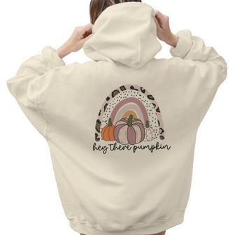 Rainbow Fall Hey There Pumpkins Aesthetic Words Graphic Back Print Hoodie Gift For Teen Girls - Seseable