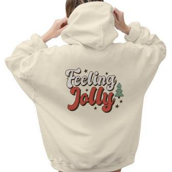 Retro Christmas Feeling Jolly Aesthetic Words Graphic Back Print Hoodie Gift For Teen Girls - Seseable