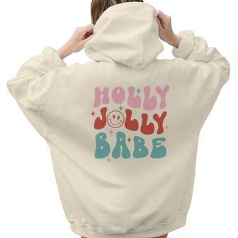 Retro Christmas Holly Jolly Babe V2 Aesthetic Words Graphic Back Print Hoodie Gift For Teen Girls - Seseable