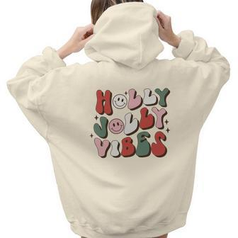 Retro Christmas Holly Jolly Vibes Aesthetic Words Graphic Back Print Hoodie Gift For Teen Girls - Seseable