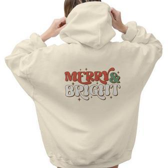 Retro Christmas Merry And Bright Aesthetic Words Graphic Back Print Hoodie Gift For Teen Girls - Seseable