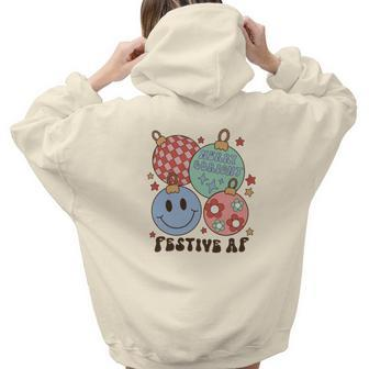 Retro Christmas Merry Bright Smiley Face Aesthetic Words Graphic Back Print Hoodie Gift For Teen Girls - Seseable