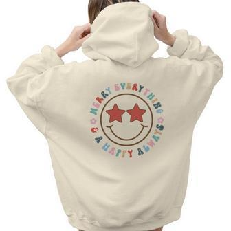 Retro Christmas Smiley Face Merry Everything Aesthetic Words Graphic Back Print Hoodie Gift For Teen Girls - Seseable