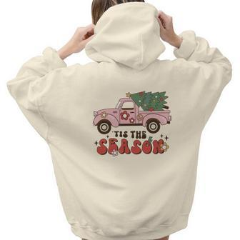 Retro Christmas Truck Tis The Season Aesthetic Words Graphic Back Print Hoodie Gift For Teen Girls - Seseable