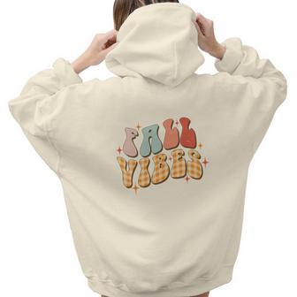 Retro Fall Vibes Thanksgiving Autumn Aesthetic Words Graphic Back Print Hoodie Gift For Teen Girls - Thegiftio