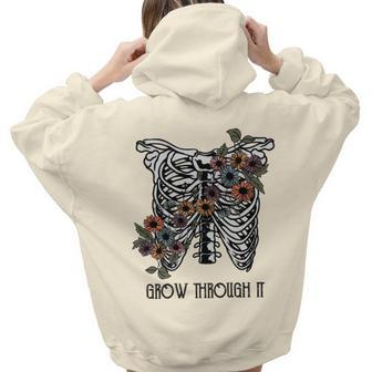 Skeleton And Plants Grow Through It Design Aesthetic Words Graphic Back Print Hoodie Gift For Teen Girls - Seseable
