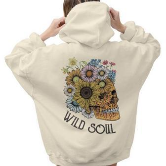 Skeleton And Plants Wild Soul Daisy Flower Aesthetic Words Graphic Back Print Hoodie Gift For Teen Girls - Seseable