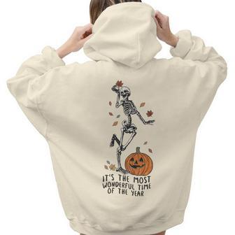Skeleton Halloween Its The Most Wonderful Time Of The Year Aesthetic Words Graphic Back Print Hoodie Gift For Teen Girls - Seseable