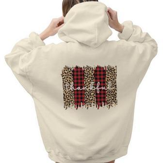 Thankful Fall Leopard Red Plaid Pattern Aesthetic Words Graphic Back Print Hoodie Gift For Teen Girls - Seseable