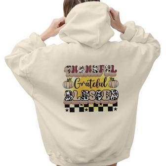 Thankful Grateful Blessed Autumn Fall Season Gifts Aesthetic Words Graphic Back Print Hoodie Gift For Teen Girls - Seseable