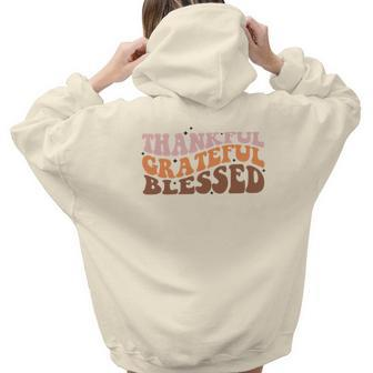 Thankful Grateful Blessed Groovy Style Gift Fall Aesthetic Words Graphic Back Print Hoodie Gift For Teen Girls - Seseable