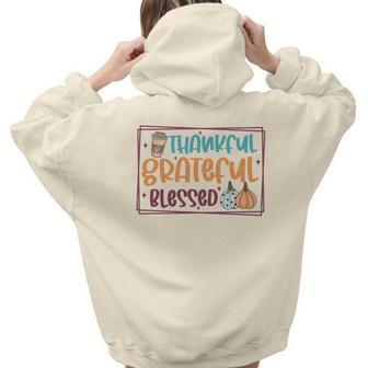 Thankful Grateful Blessed Pumpkin Latte Fall Autumn Aesthetic Words Graphic Back Print Hoodie Gift For Teen Girls - Seseable