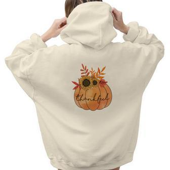 Thankful Pumpkin Gift Fall Season Aesthetic Words Graphic Back Print Hoodie Gift For Teen Girls - Seseable
