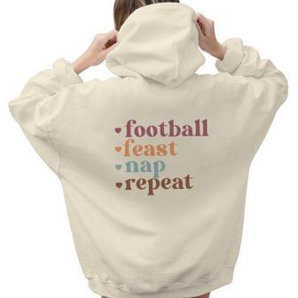 Thanksgiving Football Turkey Nap Repeat Aesthetic Words Graphic Back Print Hoodie Gift For Teen Girls - Seseable