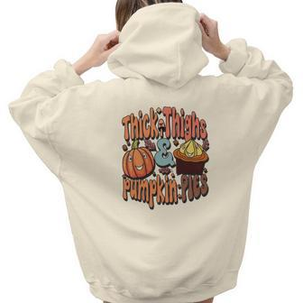 Thick Thights Pumpkin Pies Groovy Retro Fall Aesthetic Words Graphic Back Print Hoodie Gift For Teen Girls - Seseable