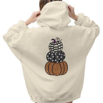Three Pumpkins Fall Season Love Aesthetic Words Graphic Back Print Hoodie Gift For Teen Girls - Seseable