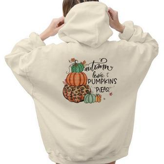 Vintage Autumn Autumn Leaves _ Pumpkins Please Aesthetic Words Graphic Back Print Hoodie Gift For Teen Girls - Seseable